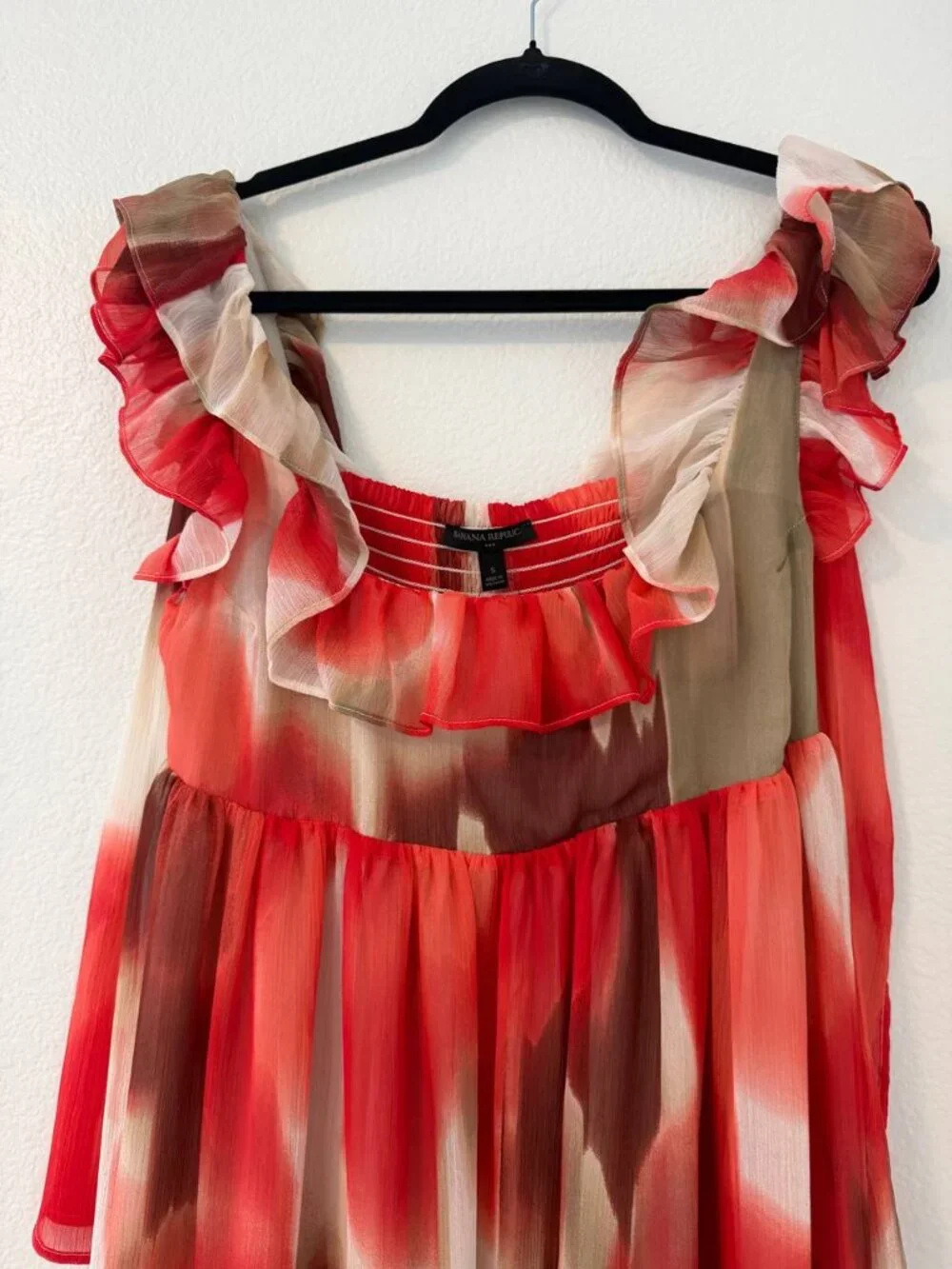 NWT  Banana Republic Petite Watercolor Ruffle Chiffon Midi Dress Size SP